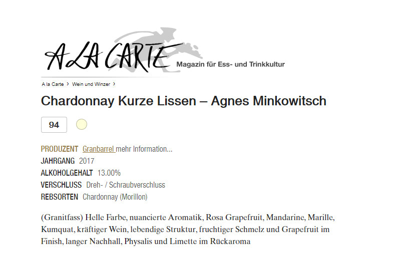 A LA CARTE: Chardonnay Kurze Lissen