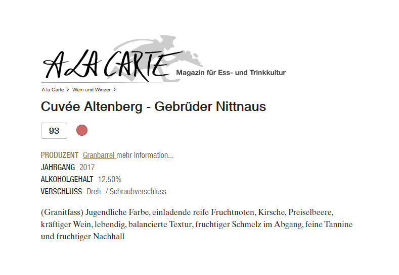 A LA CARTE: Cuvee Altenberg